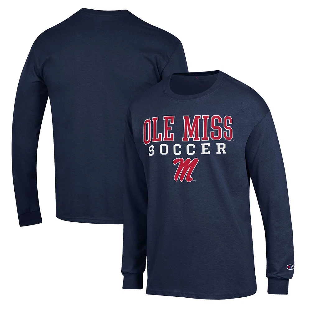 Men's Champion Navy Ole Miss Rebels Soccer Stack Logo Long Sleeve T-Shirt