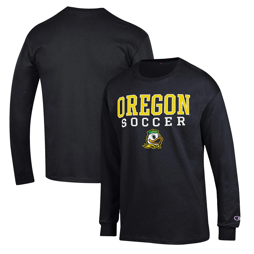 Men's Champion Black Oregon Ducks Soccer Stack Logo Long Sleeve T-Shirt