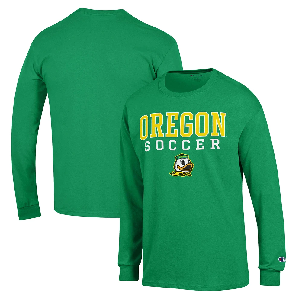 Men's Champion Green Oregon Ducks Soccer Stack Logo Long Sleeve T-Shirt