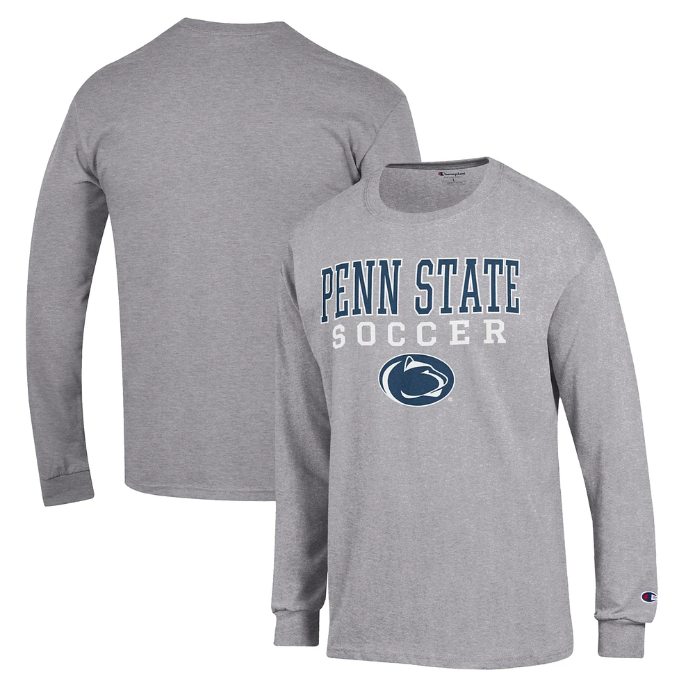 Men's Champion Gray Penn State Nittany Lions Soccer Stack Logo Long Sleeve T-Shirt