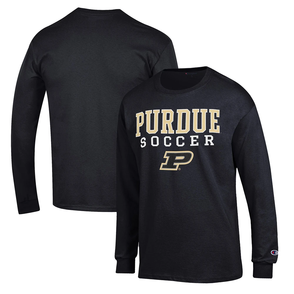 Men's Champion Black Purdue Boilermakers Soccer Stack Logo Long Sleeve T-Shirt