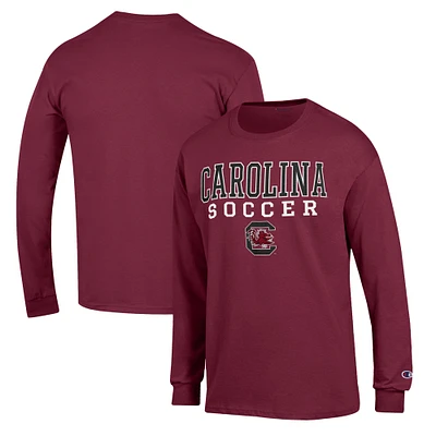 Men's Champion Garnet South Carolina Gamecocks Soccer Stack Logo Long Sleeve T-Shirt