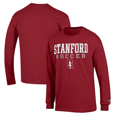 Men's Champion Cardinal Stanford Soccer Stack Logo Long Sleeve T-Shirt