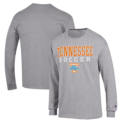Men's Champion Gray Tennessee Volunteers Soccer Stack Logo Long Sleeve T-Shirt