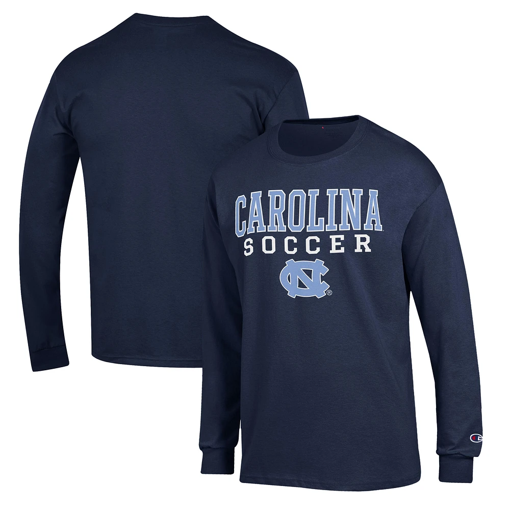 Men's Champion Navy North Carolina Tar Heels Soccer Stack Logo Long Sleeve T-Shirt