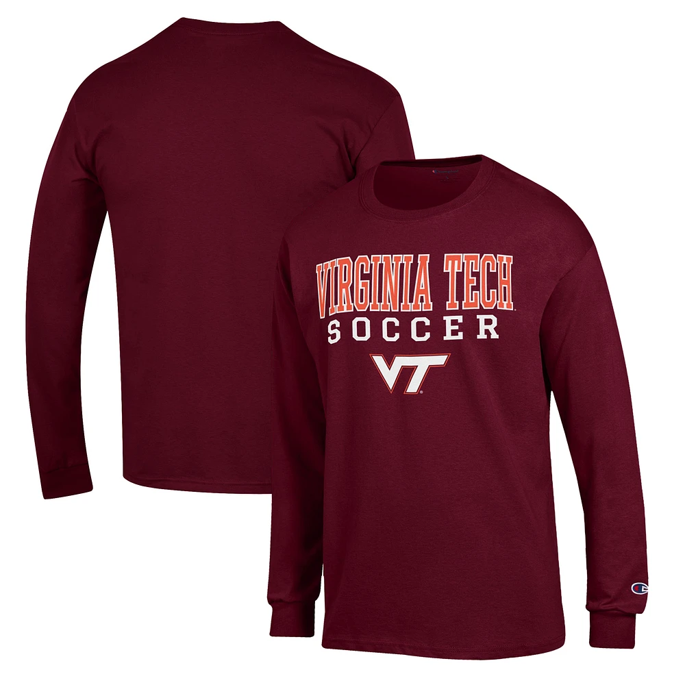 Men's Champion Maroon Virginia Tech Hokies Soccer Stack Logo Long Sleeve T-Shirt