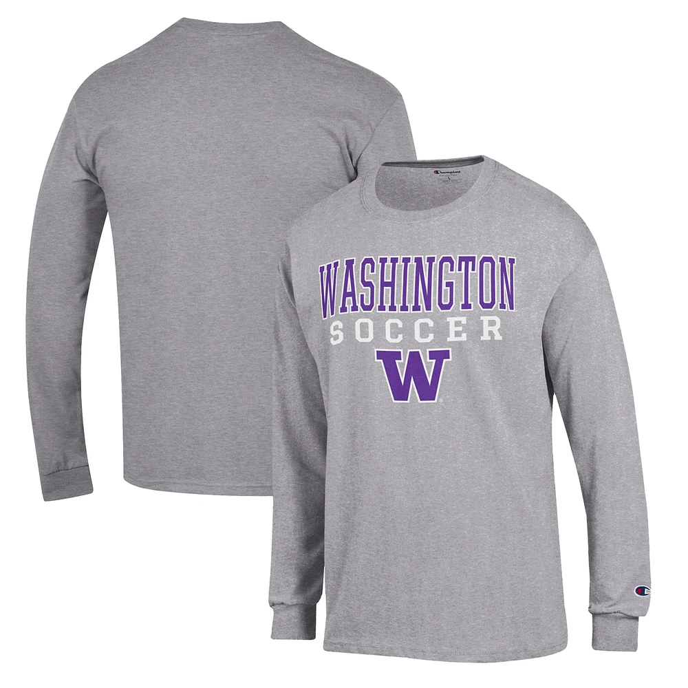 Men's Champion Gray Washington Huskies Soccer Stack Logo Long Sleeve T-Shirt