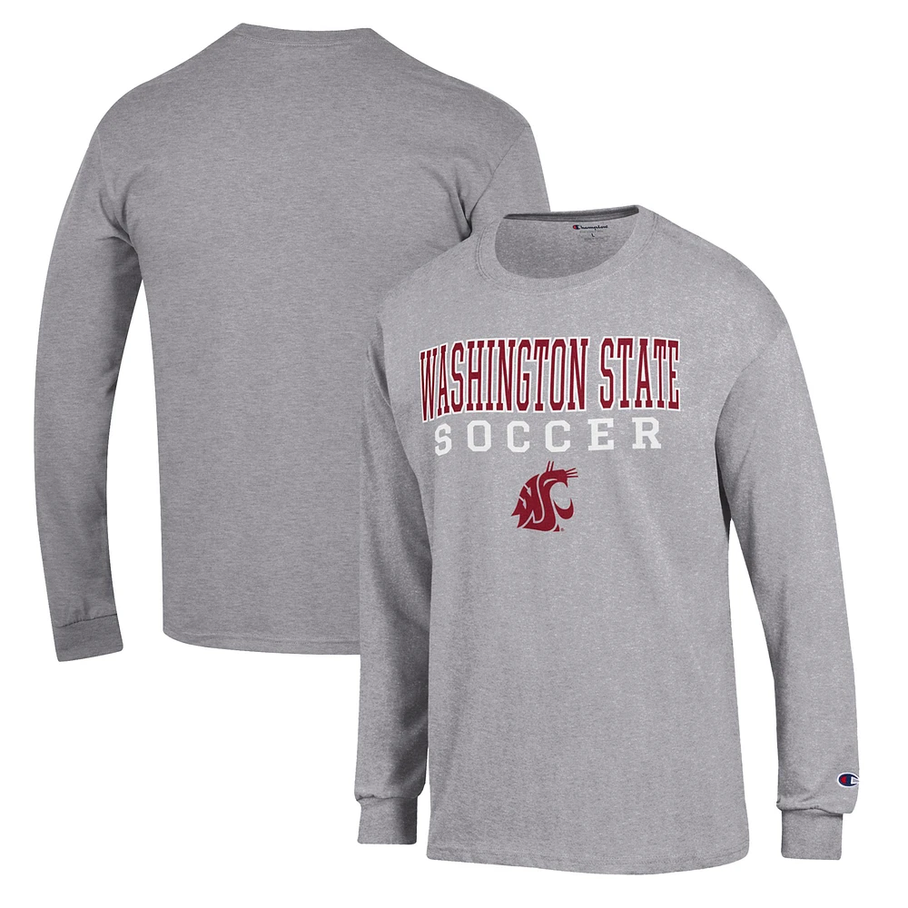 Men's Champion Gray Washington State Cougars Soccer Stack Logo Long Sleeve T-Shirt