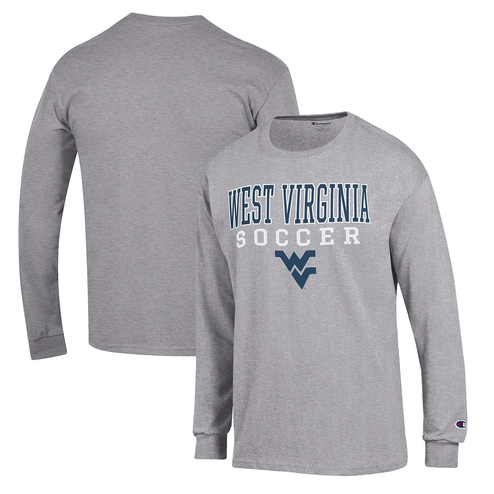 Men's Champion Gray West Virginia Mountaineers Soccer Stack Logo Long Sleeve T-Shirt