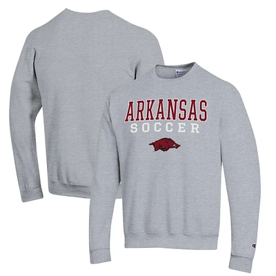 Men's Champion Gray Arkansas Razorbacks Soccer Stack Logo Powerblend Pullover Sweatshirt