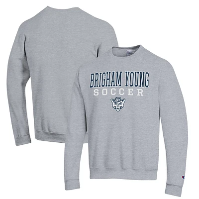 Men's Champion Gray BYU Cougars Soccer Stack Logo Powerblend Pullover Sweatshirt