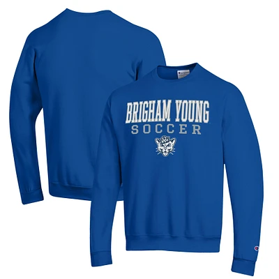 Men's Champion Royal BYU Cougars Soccer Stack Logo Powerblend Pullover Sweatshirt