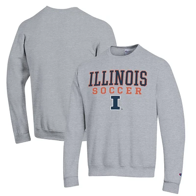 Men's Champion Gray Illinois Fighting Illini Soccer Stack Logo Powerblend Pullover Sweatshirt