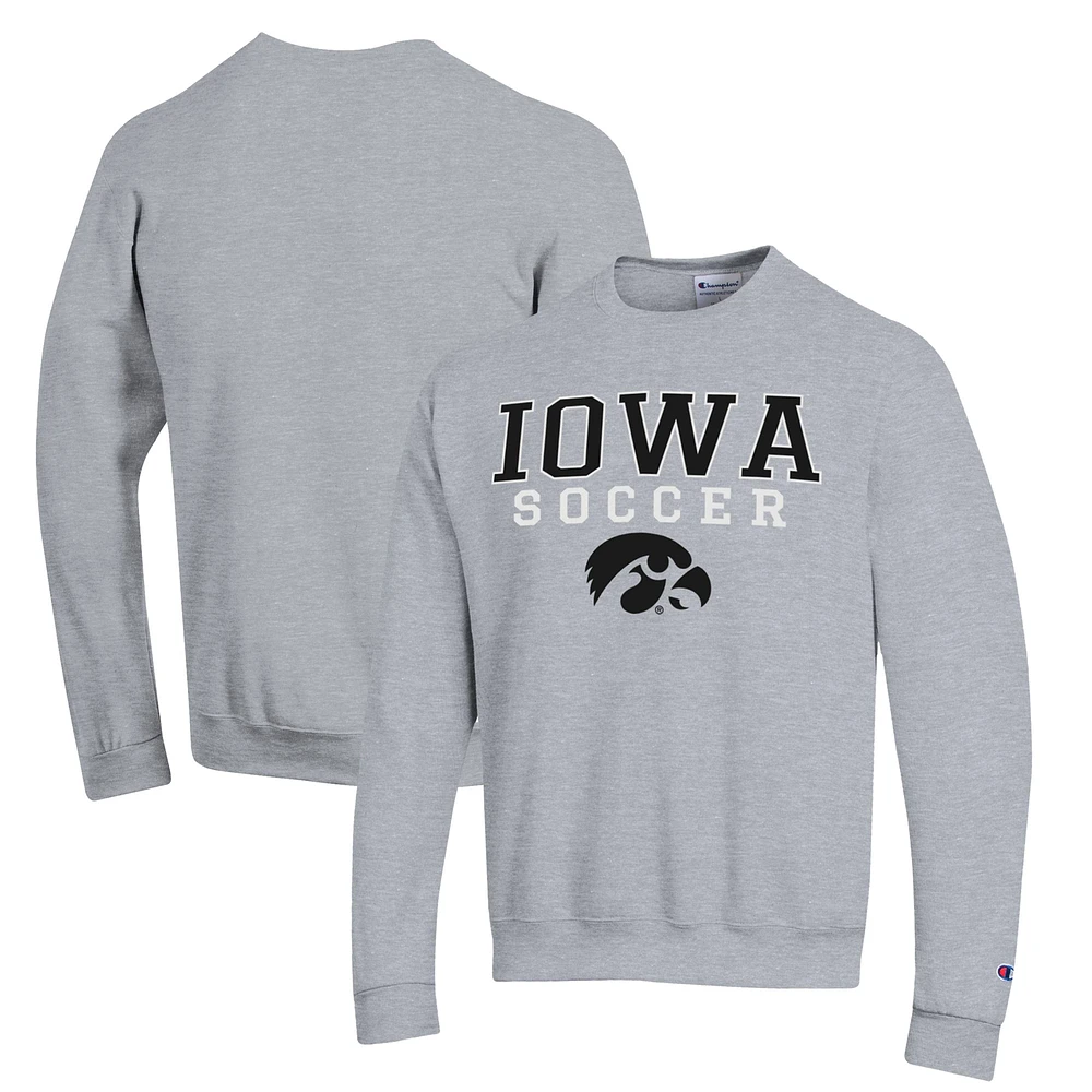 Men's Champion Gray Iowa Hawkeyes Soccer Stack Logo Powerblend Pullover Sweatshirt