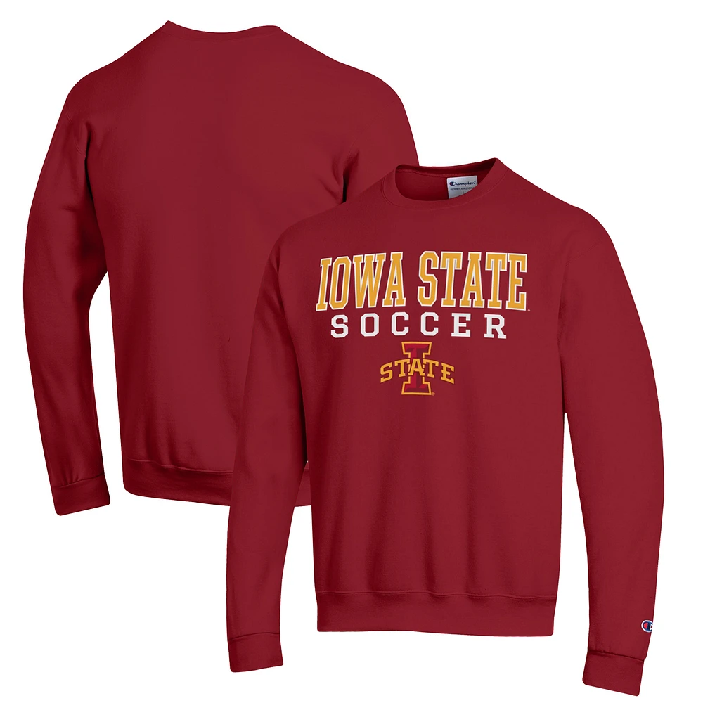 Men's Champion Cardinal Iowa State Cyclones Soccer Stack Logo Powerblend Pullover Sweatshirt