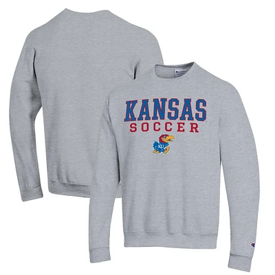 Men's Champion Gray Kansas Jayhawks Soccer Stack Logo Powerblend Pullover Sweatshirt