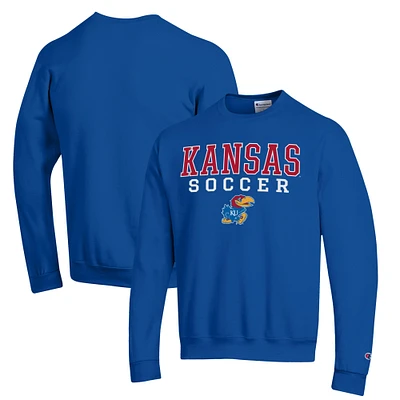 Men's Champion Royal Kansas Jayhawks Soccer Stack Logo Powerblend Pullover Sweatshirt