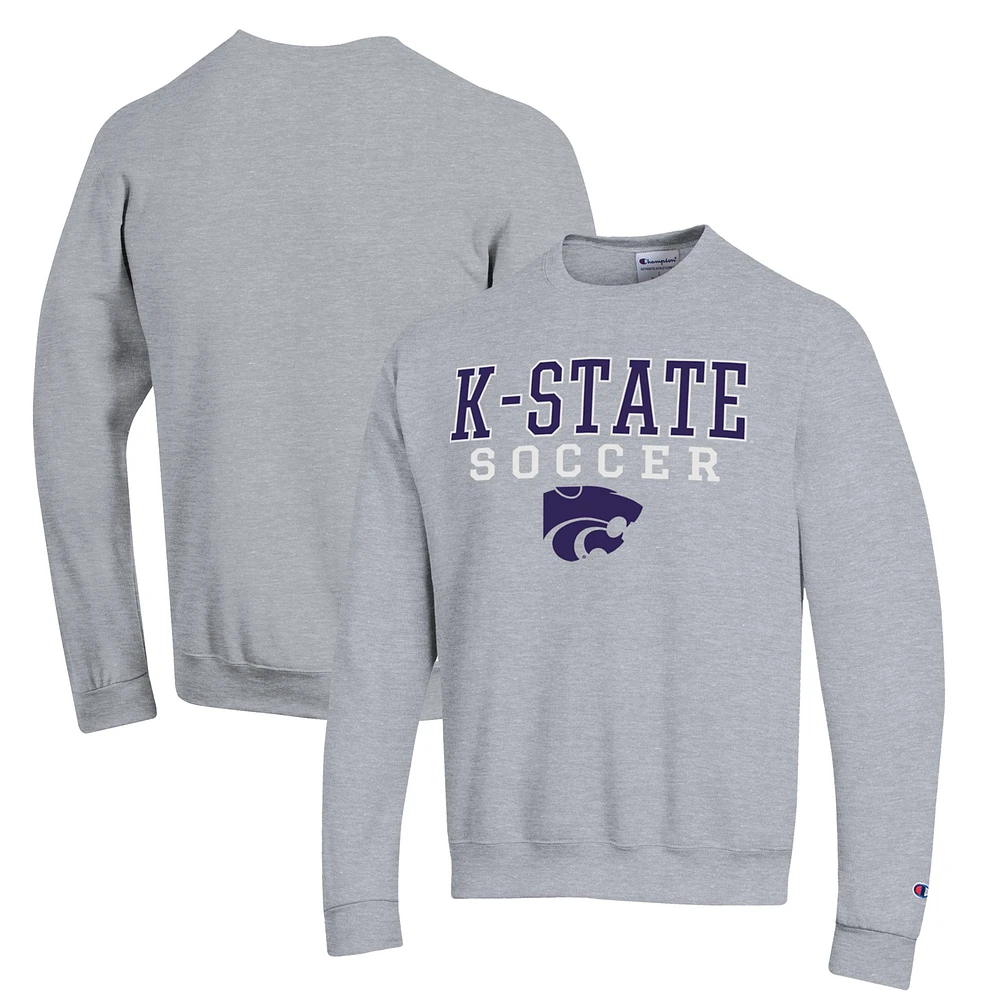 Men's Champion Gray Kansas State Wildcats Soccer Stack Logo Powerblend Pullover Sweatshirt