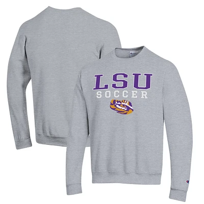 Men's Champion Gray LSU Tigers Soccer Stack Logo Powerblend Pullover Sweatshirt