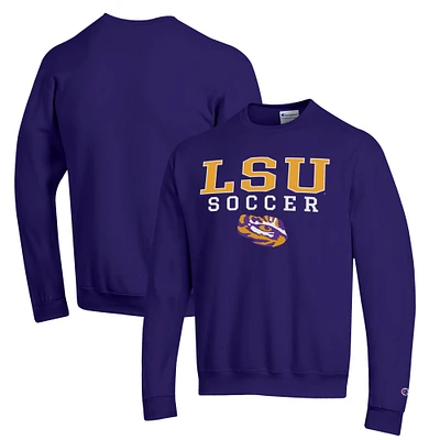 Men's Champion Purple LSU Tigers Soccer Stack Logo Powerblend Pullover Sweatshirt