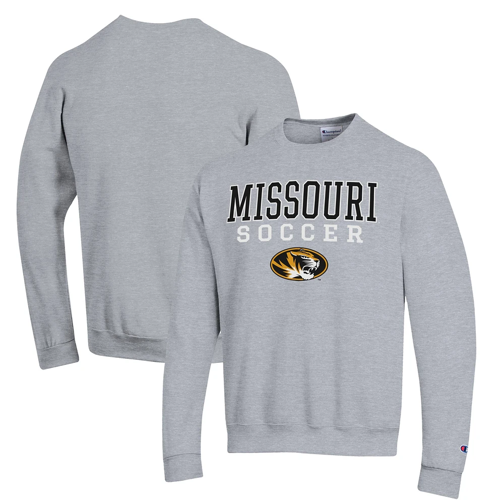 Men's Champion Gray Missouri Tigers Soccer Stack Logo Powerblend Pullover Sweatshirt