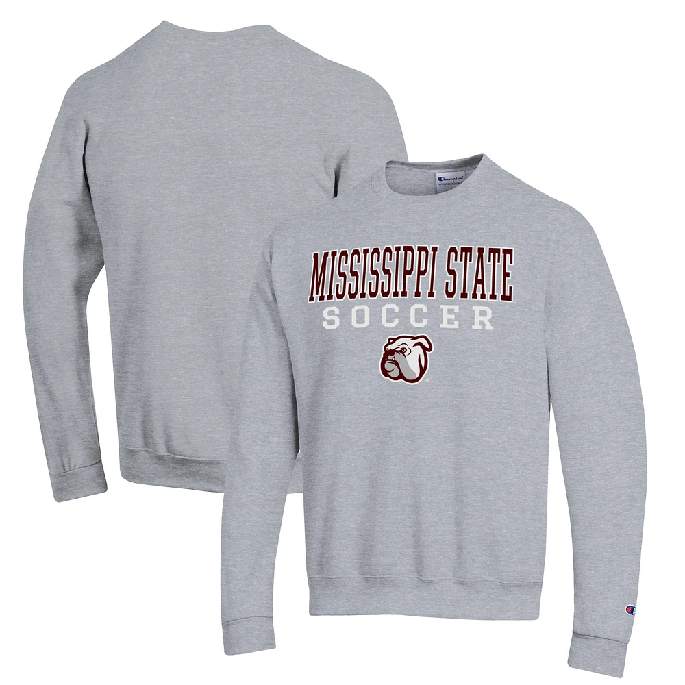 Men's Champion Gray Mississippi State Bulldogs Soccer Stack Logo Powerblend Pullover Sweatshirt