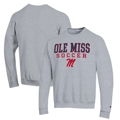 Men's Champion Gray Ole Miss Rebels Soccer Stack Logo Powerblend Pullover Sweatshirt