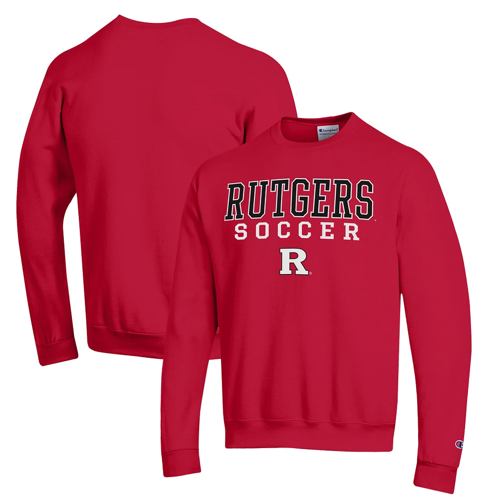 Men's Champion Scarlet Rutgers Knights Soccer Stack Logo Powerblend Pullover Sweatshirt