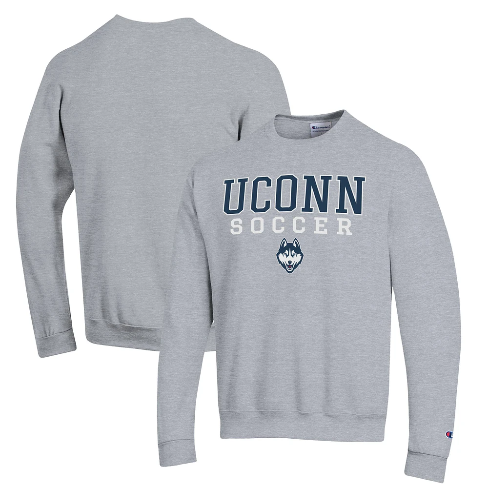 Men's Champion Gray UConn Huskies Soccer Stack Logo Powerblend Pullover Sweatshirt