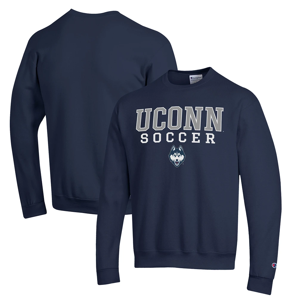Men's Champion Navy UConn Huskies Soccer Stack Logo Powerblend Pullover Sweatshirt