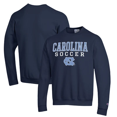 Men's Champion Navy North Carolina Tar Heels Soccer Stack Logo Powerblend Pullover Sweatshirt