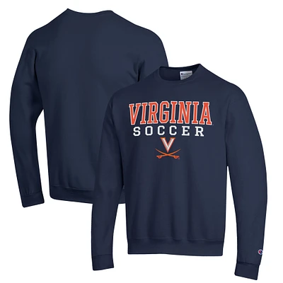 Men's Champion Navy Virginia Cavaliers Soccer Stack Logo Powerblend Pullover Sweatshirt