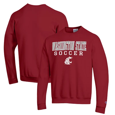 Men's Champion Crimson Washington State Cougars Soccer Stack Logo Powerblend Pullover Sweatshirt