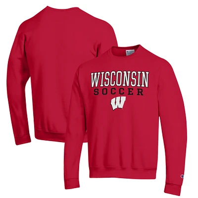 Men's Champion Wisconsin Badgers Soccer Stack Logo Powerblend Pullover Sweatshirt
