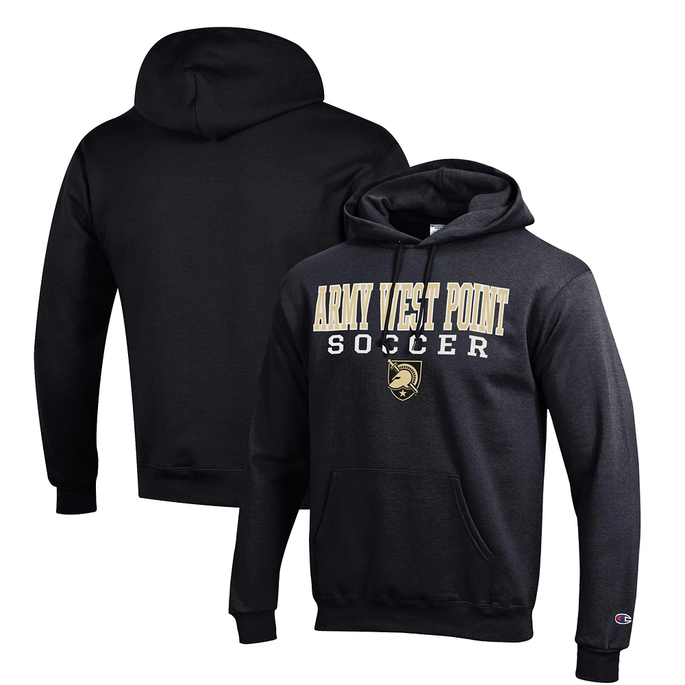 Men's Champion Black Army Knights Soccer Stack Logo Powerblend Pullover Hoodie