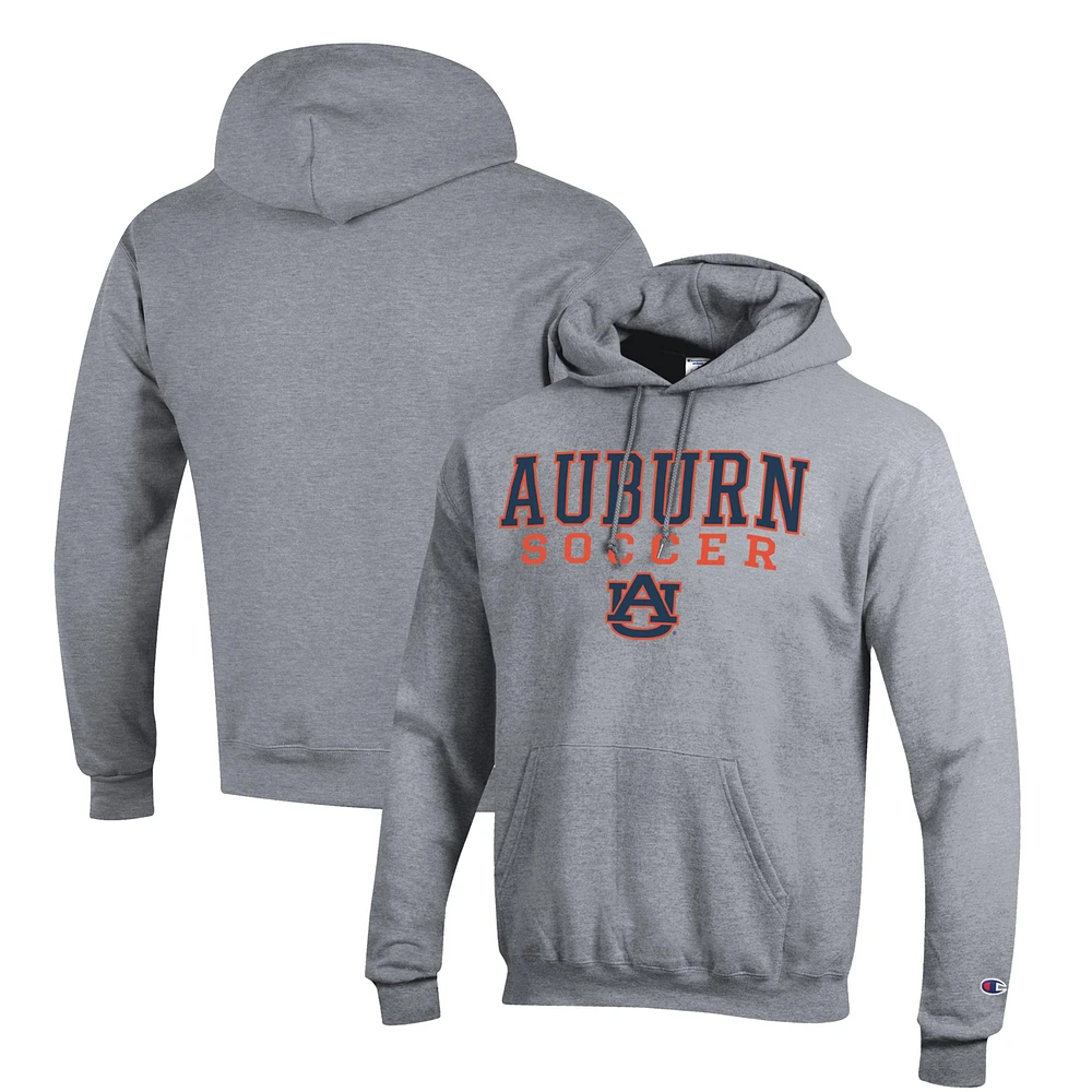 Men's Champion Gray Auburn Tigers Soccer Stack Logo Powerblend Pullover Hoodie
