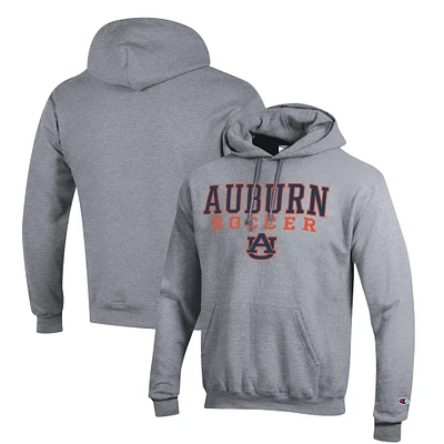 Men's Champion Gray Auburn Tigers Soccer Stack Logo Powerblend Pullover Hoodie
