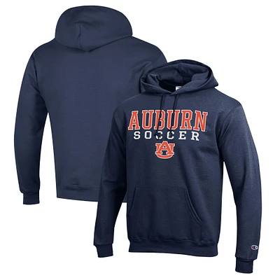 Men's Champion Navy Auburn Tigers Soccer Stack Logo Powerblend Pullover Hoodie