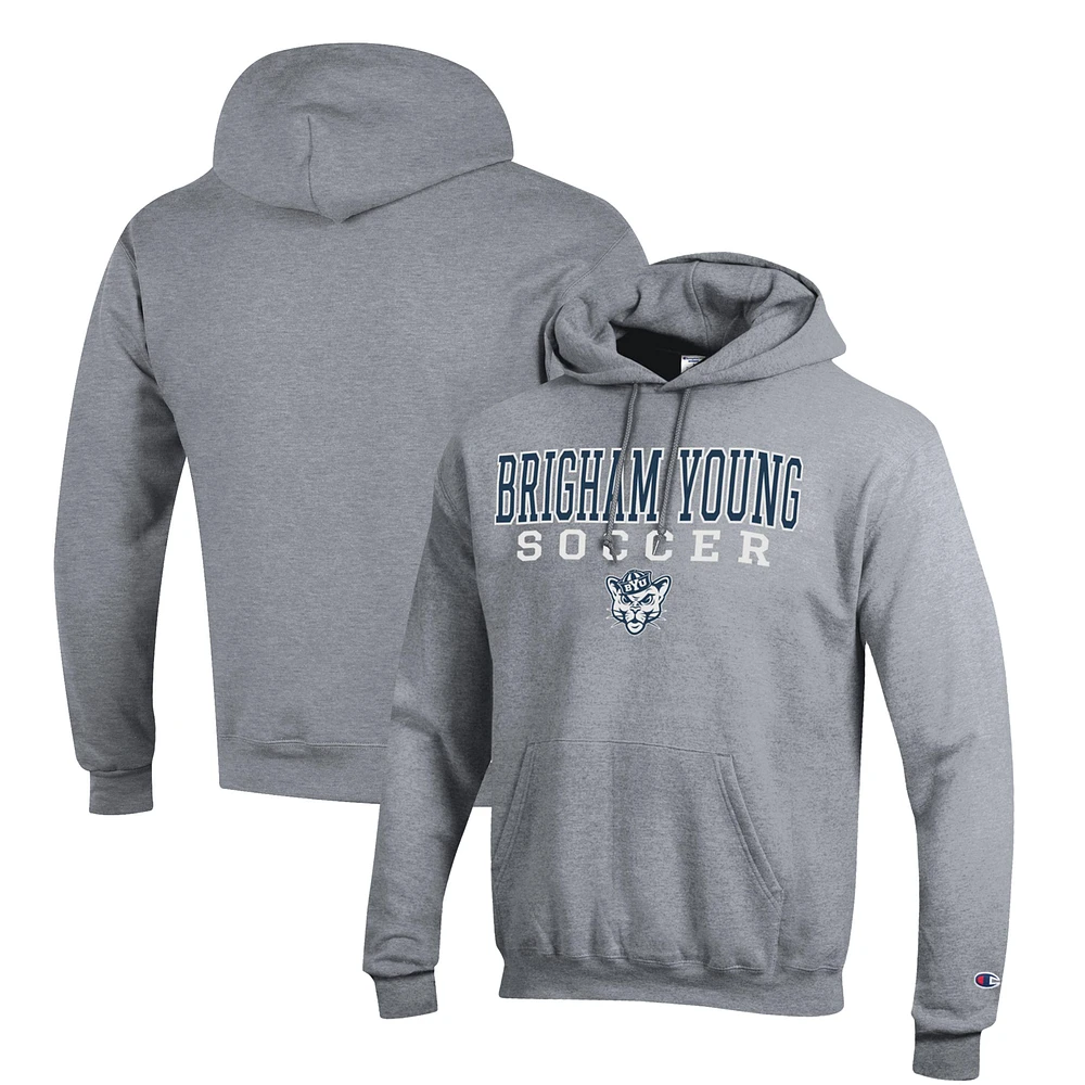 Men's Champion Gray BYU Cougars Soccer Stack Logo Powerblend Pullover Hoodie
