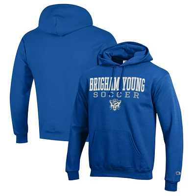 Men's Champion Royal BYU Cougars Soccer Stack Logo Powerblend Pullover Hoodie