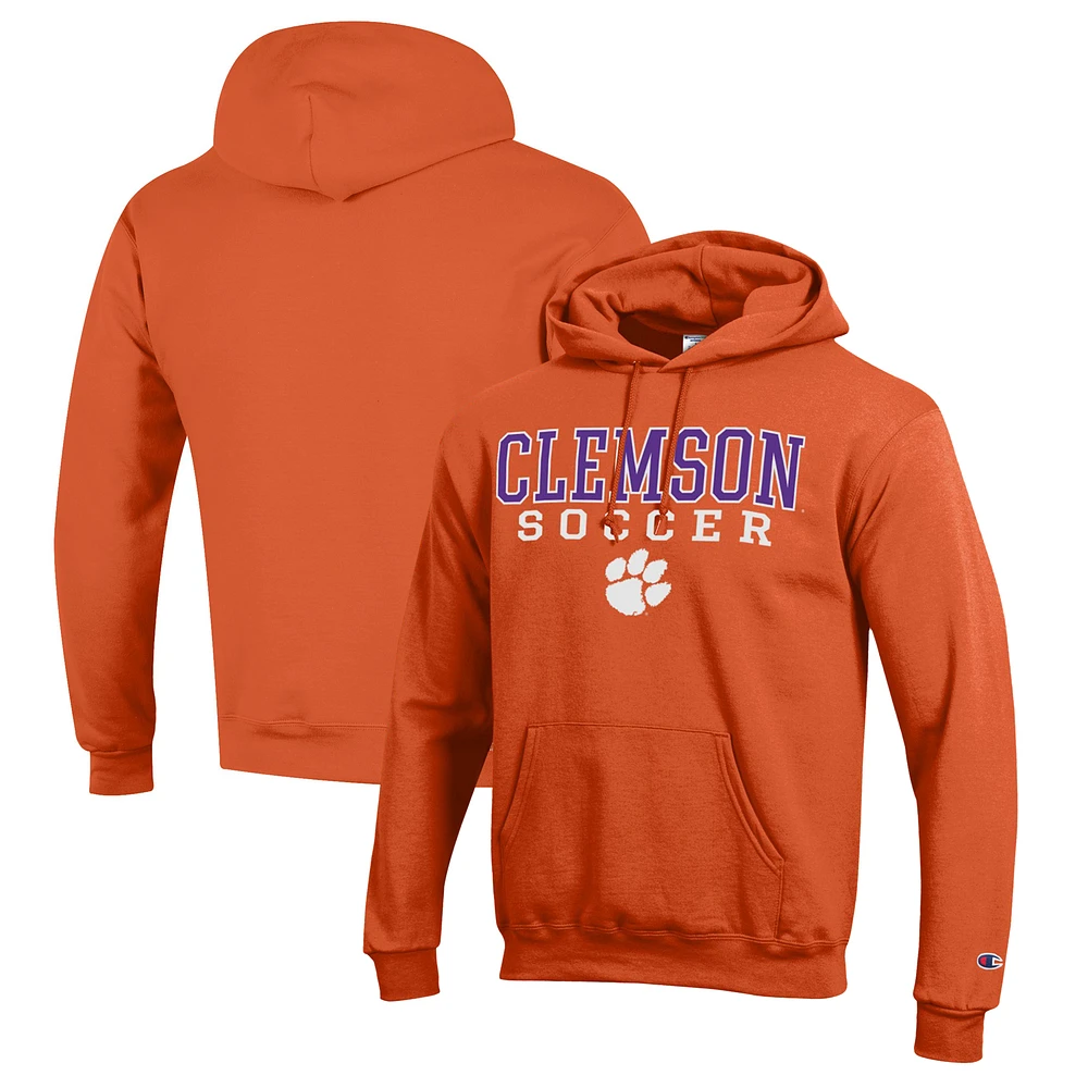 Men's Champion Orange Clemson Tigers Soccer Stack Logo Powerblend Pullover Hoodie