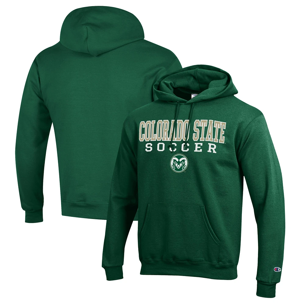 Men's Champion Green Colorado State Rams Soccer Stack Logo Powerblend Pullover Hoodie