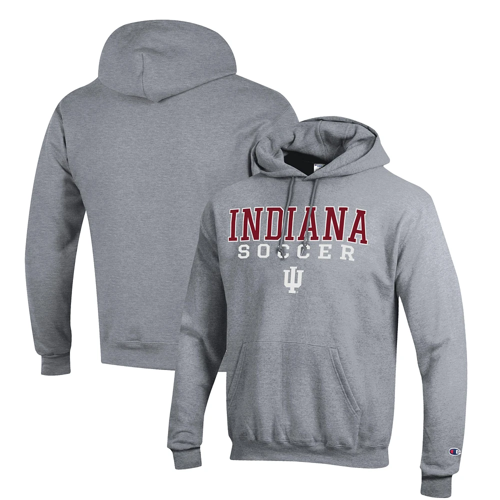 Men's Champion Gray Indiana Hoosiers Soccer Stack Logo Powerblend Pullover Hoodie