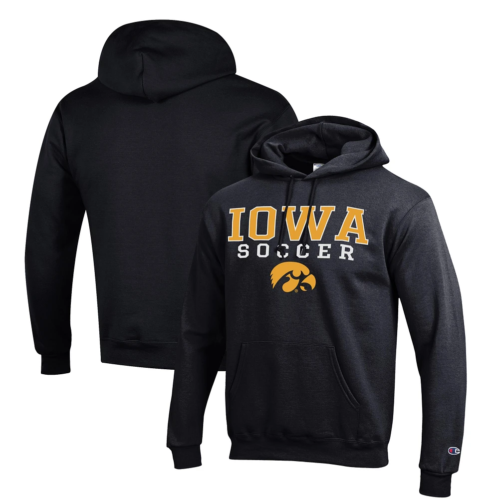 Men's Champion Black Iowa Hawkeyes Soccer Stack Logo Powerblend Pullover Hoodie
