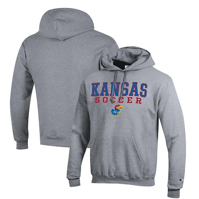 Men's Champion Gray Kansas Jayhawks Soccer Stack Logo Powerblend Pullover Hoodie