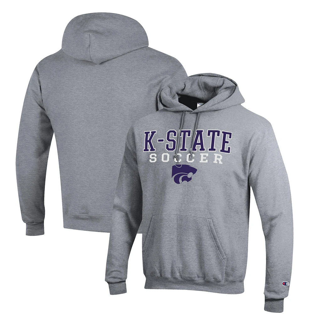Men's Champion Gray Kansas State Wildcats Soccer Stack Logo Powerblend Pullover Hoodie