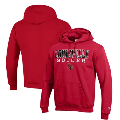 Men's Champion Red Louisville Cardinals Soccer Stack Logo Powerblend Pullover Hoodie