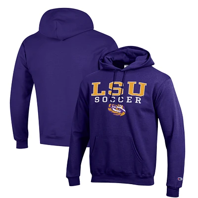 Men's Champion Purple LSU Tigers Soccer Stack Logo Powerblend Pullover Hoodie