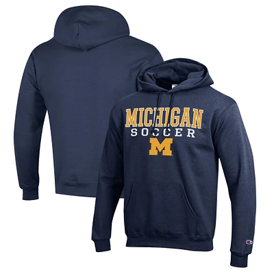 Men's Champion Navy Michigan Wolverines Soccer Stack Logo Powerblend Pullover Hoodie