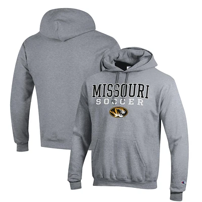 Men's Champion Gray Missouri Tigers Soccer Stack Logo Powerblend Pullover Hoodie